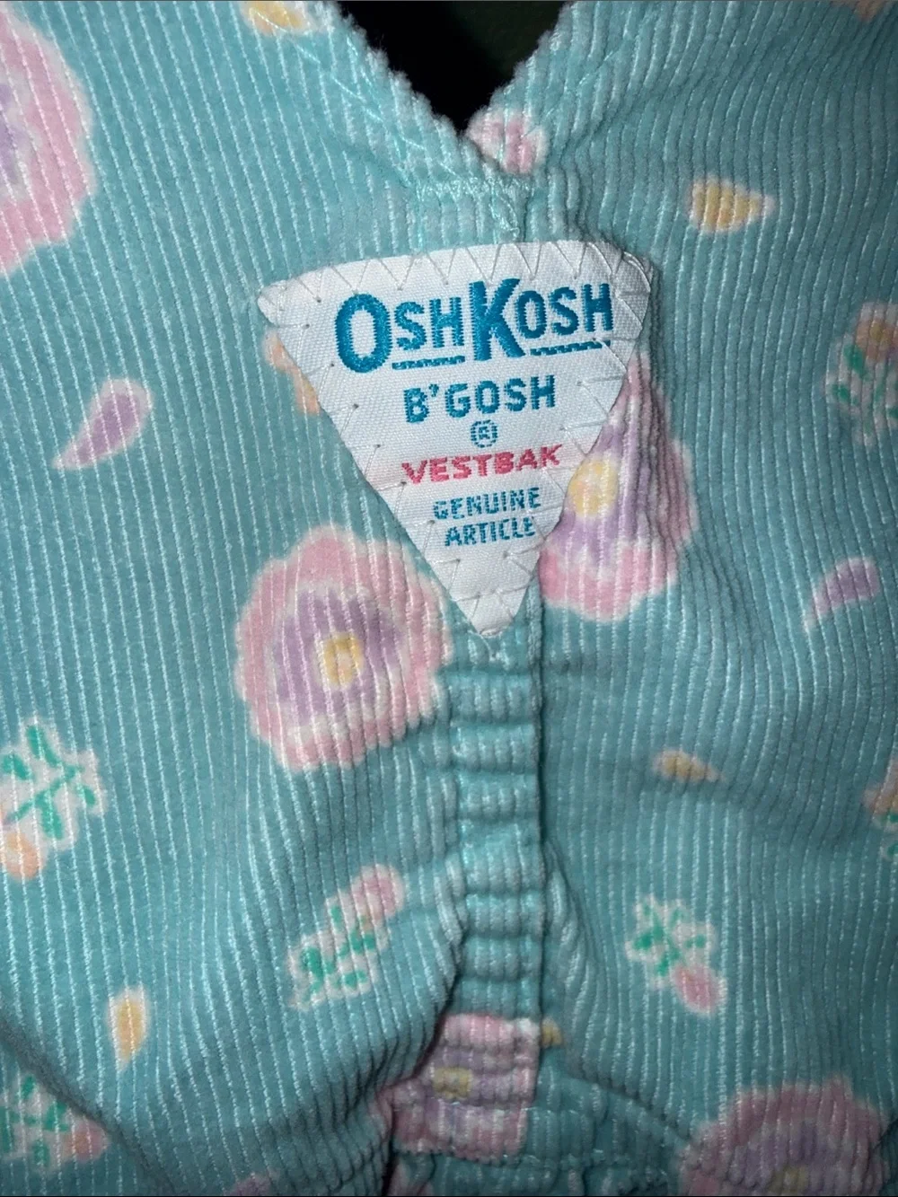 Vintage OshKosh B'gosh Mint Blue Floral Corduroy Overall Dress